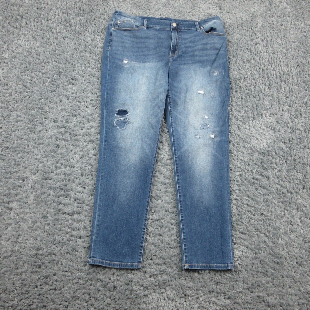 Chicos Platinum Jegging Jeans Womens 2.5 Distressed Mid Rise Skinny Denim 36x28*